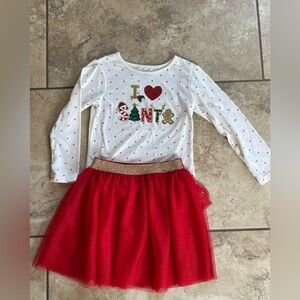 Girls Christmas Santa Glitter Skirt & Shirt Outfit